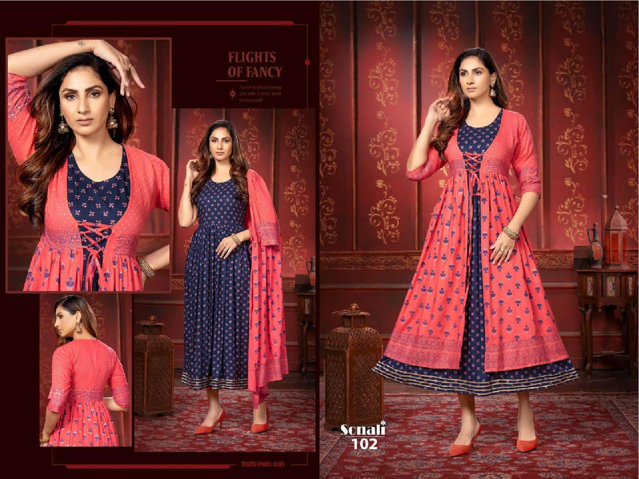 Golden Sonali 3 Ethnic Wear Wholesale Anarkali Kurti Collection 